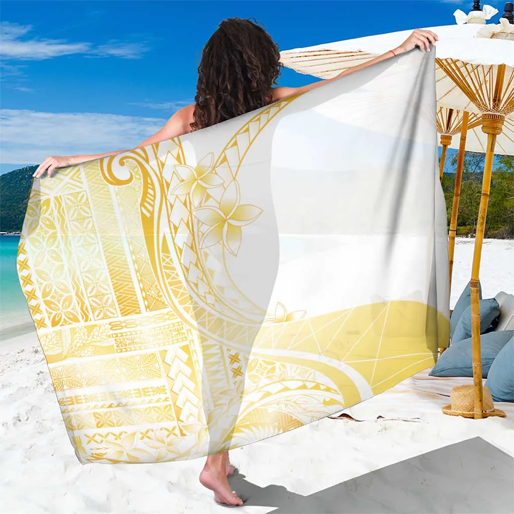 Gold Samoa Siapo Mamanu Sarong with Plumeria Motifs Tropical Beach Wrap Pareo Wholesale Custom - main view
