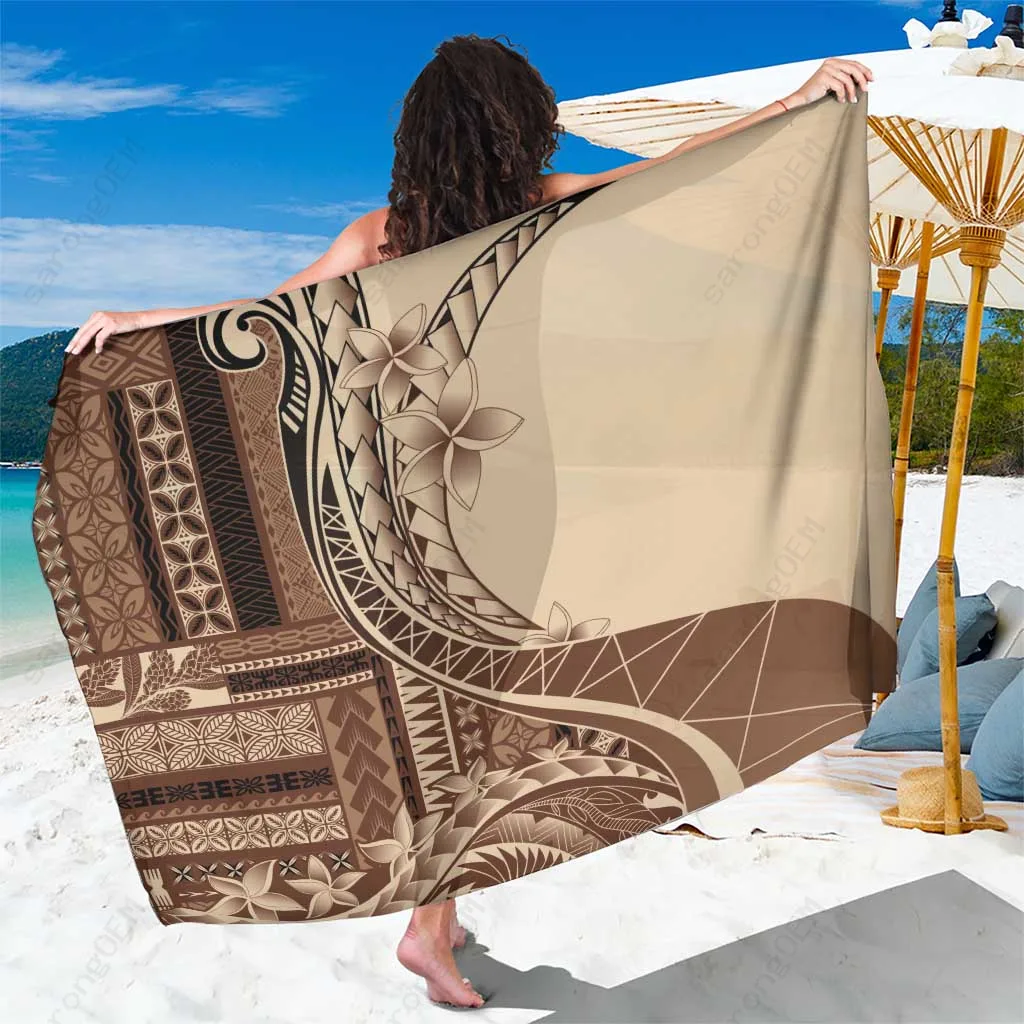 Mocha Brown Plumeria Samoan Tribal Print Sarong Beach Wrap Polynesian Resort Cover Up Wholesale Pareo - main view