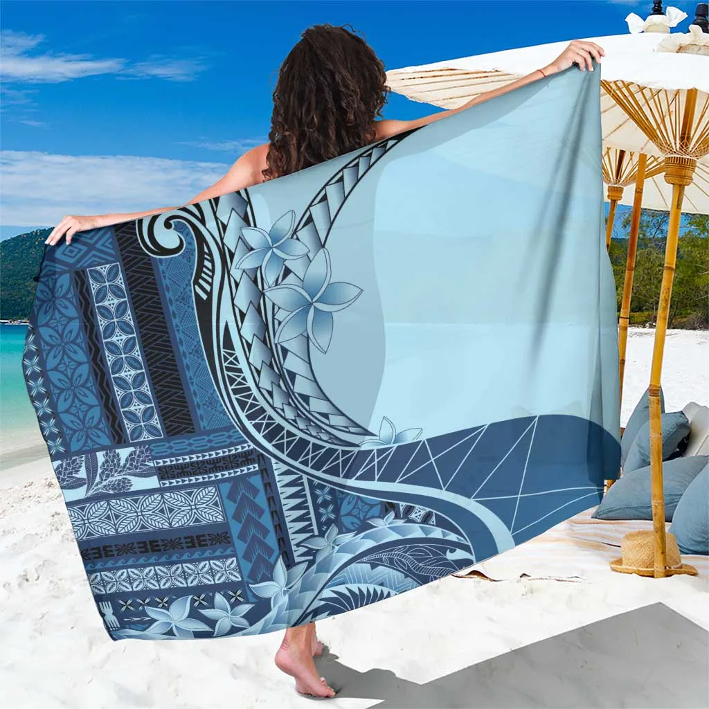 Navy Blue Samoa Siapo Mamanu Sarong with Plumeria Motifs Tropical Beach Wrap Pareo Wholesale - main view