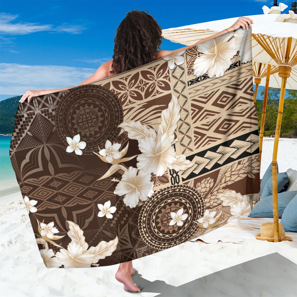 Samoa Siapo Pattern With Brown Hibiscus Sarong - main view