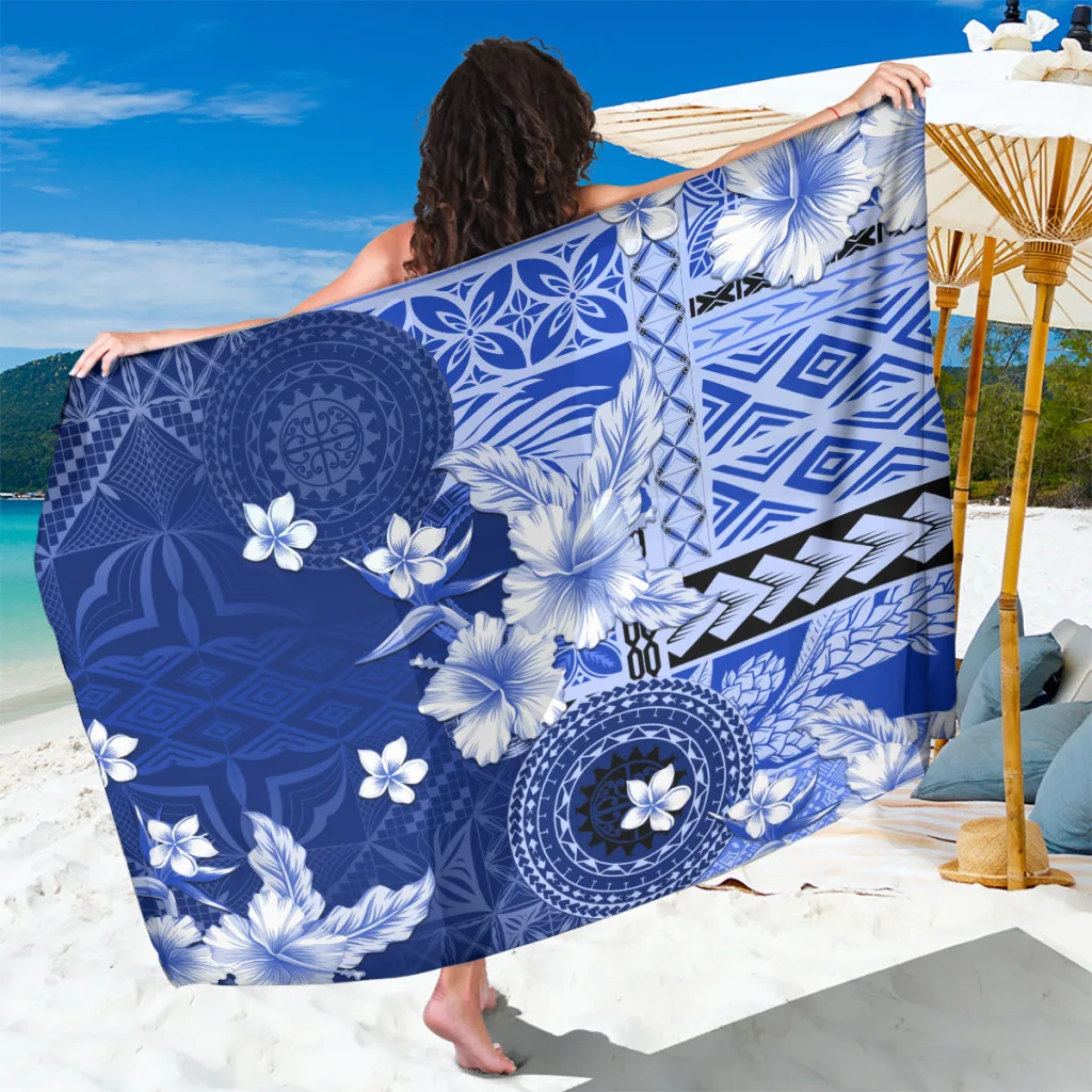 Samoa Siapo Pattern With Navy Hibiscus Sarong - main view