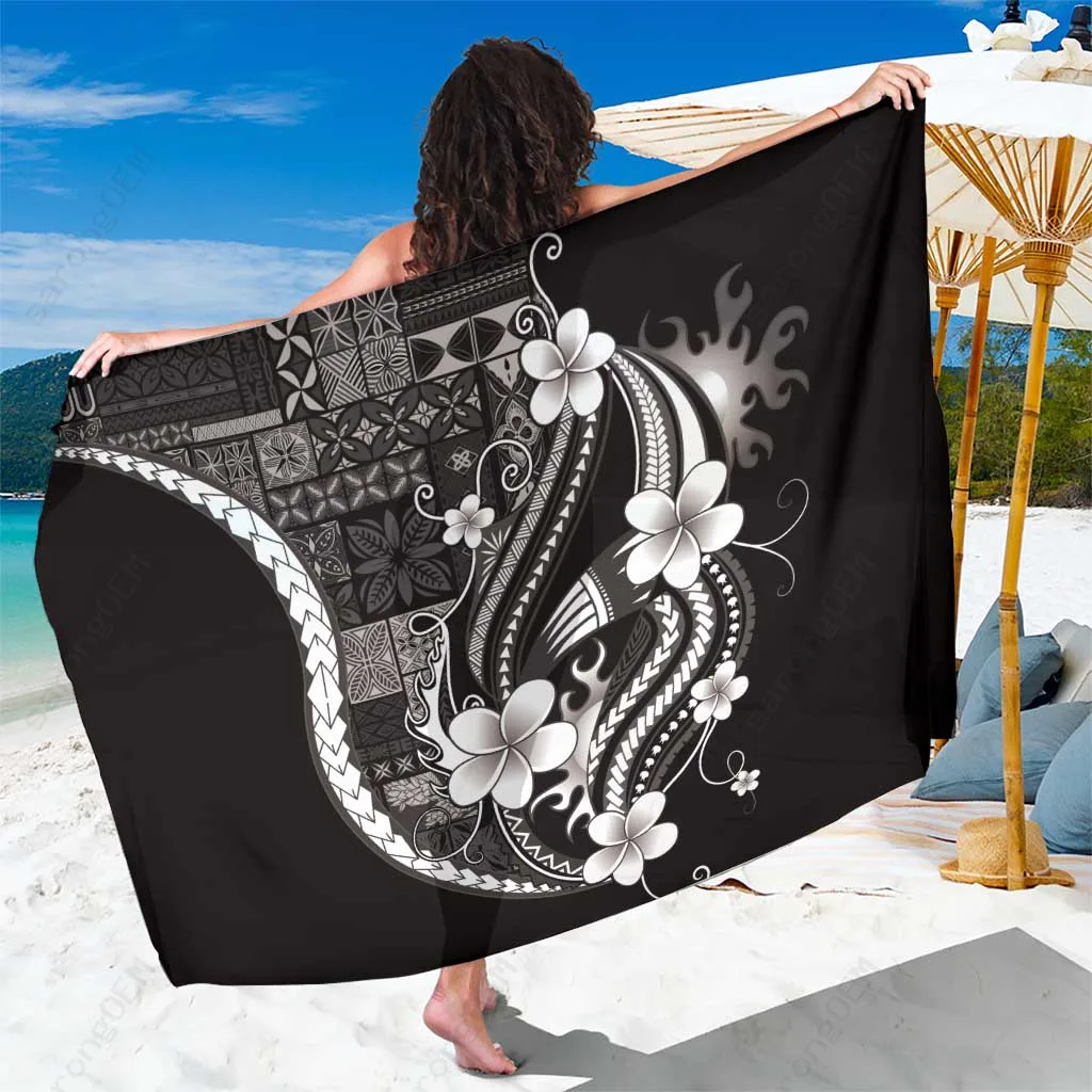 Black Tribal Plumeria Tapa Motif Sarong Polynesian Samoa Beach Wrap Wholesale Pareo - main view