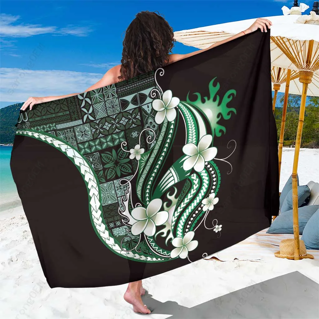 Forest Green Plumeria Tribal Tapa Print Sarong Samoan Polynesian Beach Wrap Wholesale Pareo - main view