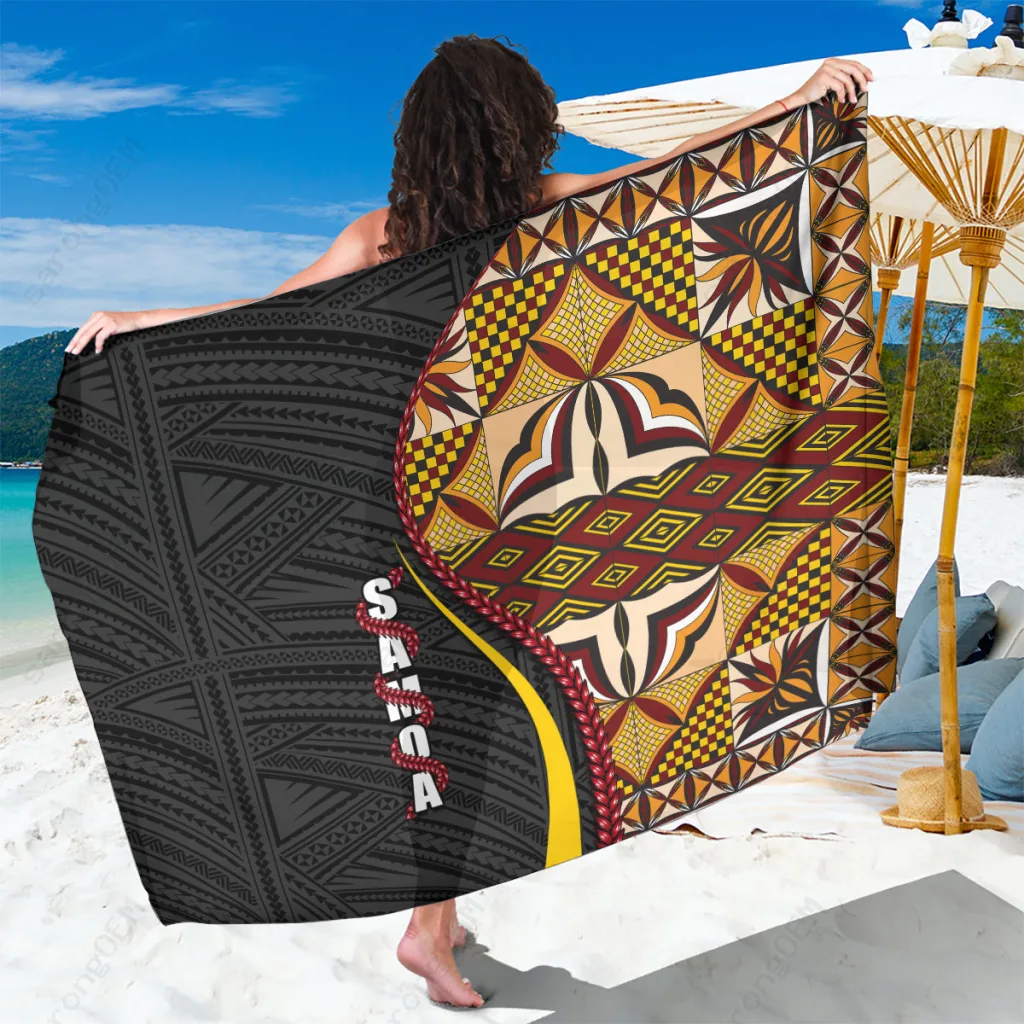 Samoa Tribal Siapo Geometric Print Sarong Polynesian Beach Wrap Cover Up Wholesale Pareo