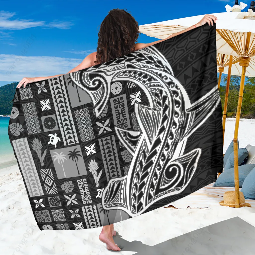 Black Samoa Tapa Siapo Mix Tatau Pattern Sarong Beach Wrap Polynesian Island Cover Up Wholesale Pareo
