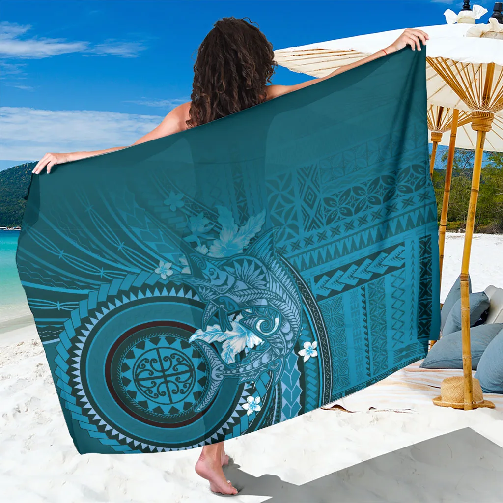 Samoa Tatau Marlin Sarong With Siapo Motifs Teal - main view