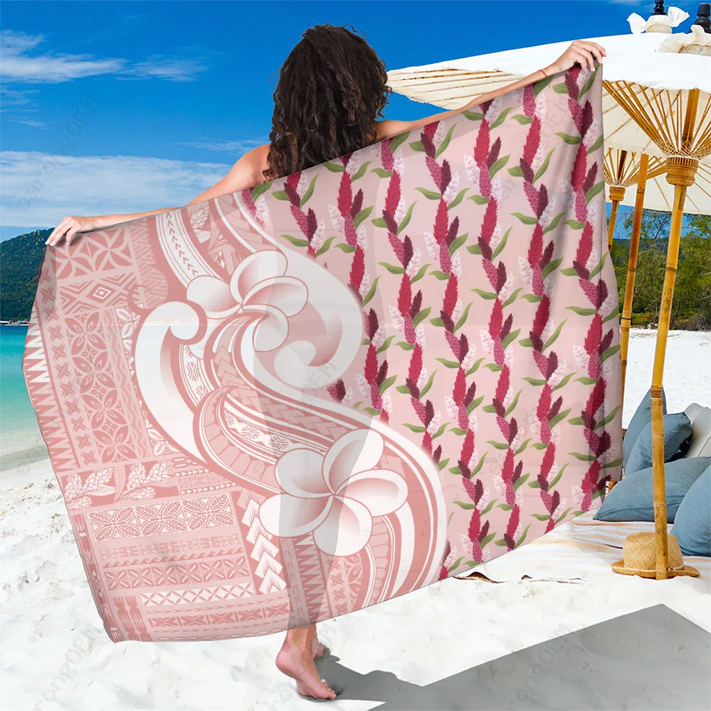 Pink Samoa Siapo Motifs Hibiscus Floral Print Sarong Polynesian Beach Wrap Resort Cover Up Wholesale Pareo - main view