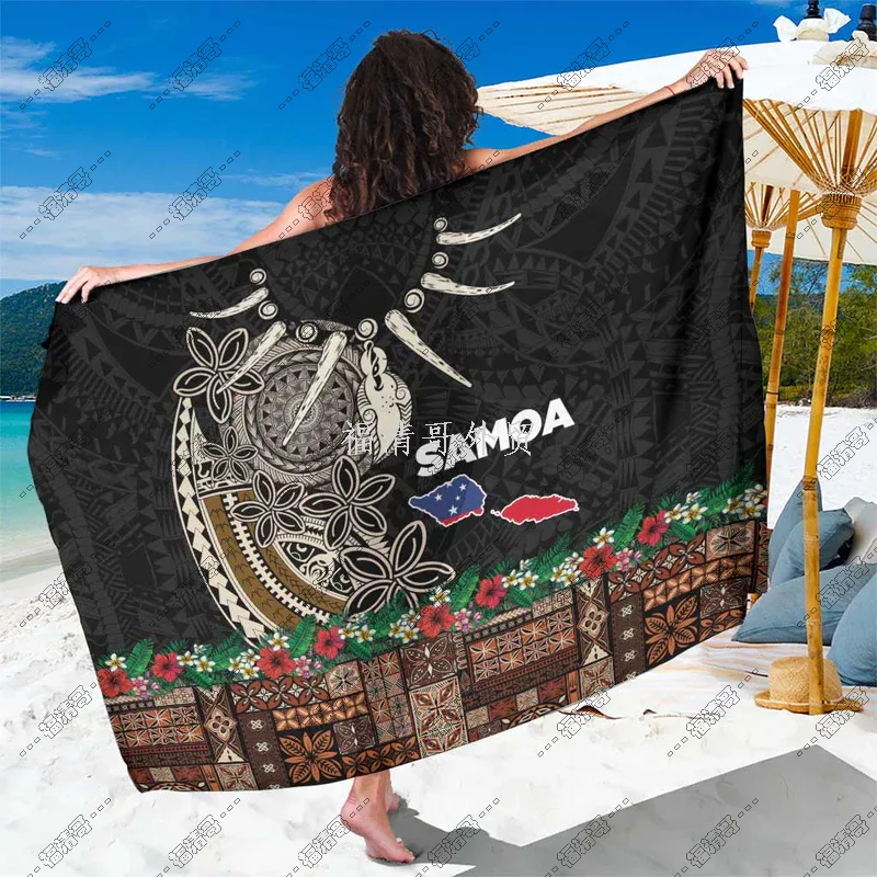 Samoa Tribal Ornament & Floral Print Sarong Pareo Beach Wrap Custom Printed Rayon Sarong - Custom Sarong