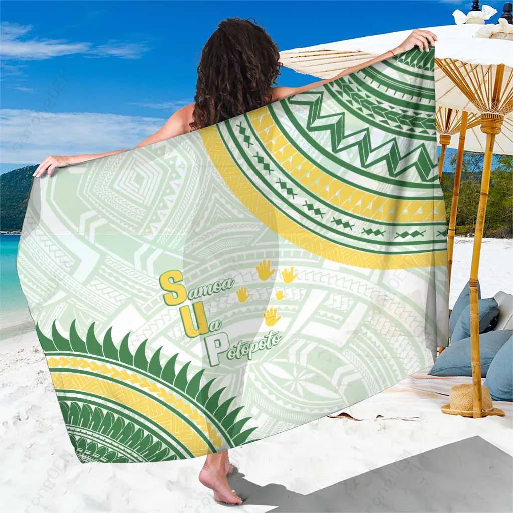 Black Samoan Tribal Palm Frangipani Print Sarong South Pacific Island Beach Wrap Dress Wholesale Pareo - main view