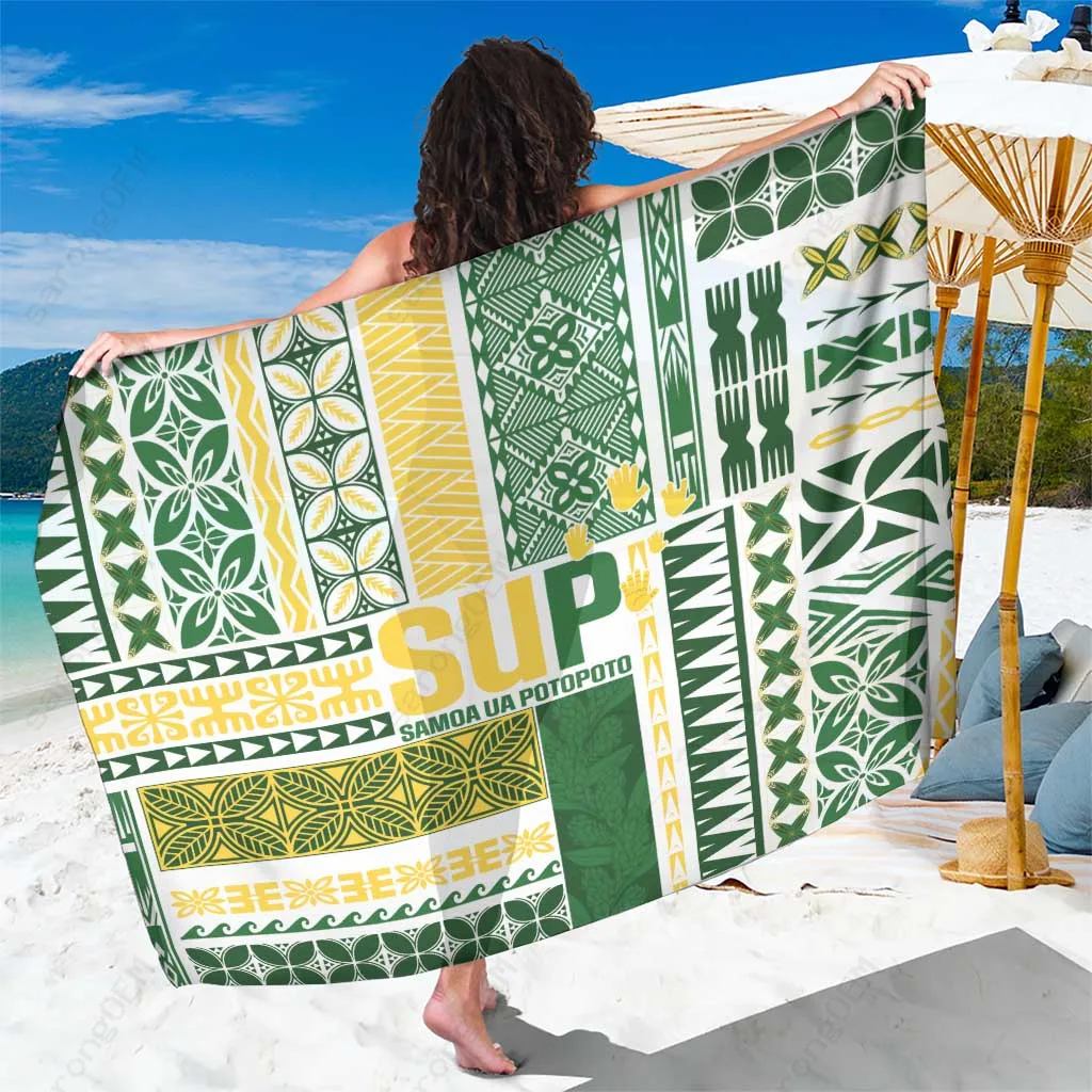 Blue Samoa Siapo Pattern Tribal Print Sarong Beach Wrap Polynesian Island Resort Cover Up Wholesale Pareo - main view