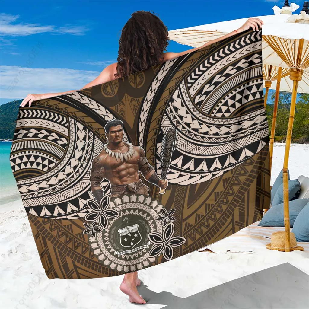 Black Samoa Warrior Tribal Pattern Printed Sarong Polynesian Island Beach Wrap Wholesale Lavalava - main view