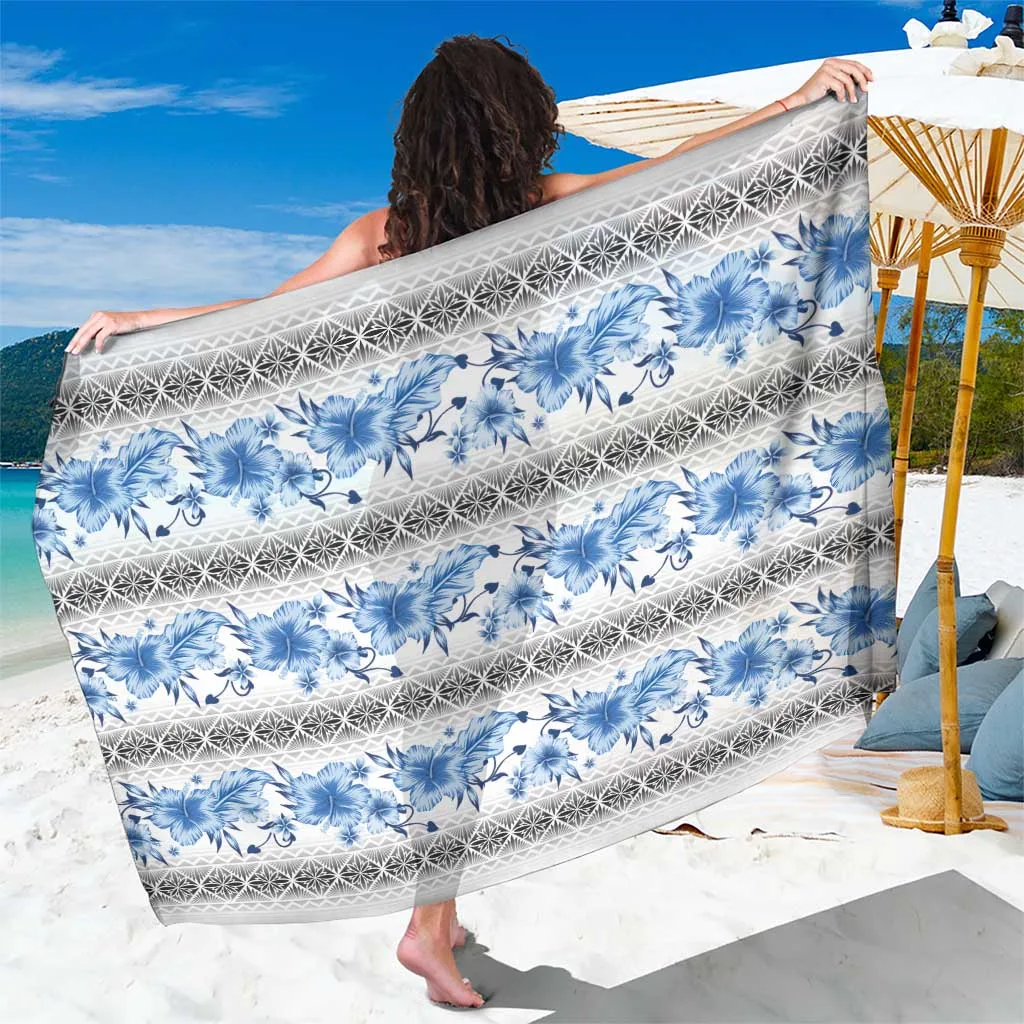 Blue Hibiscus Sun Tapa Print Sarong Samoan Beach Wrap Resort Cover Up Wholesale Pareo - main view