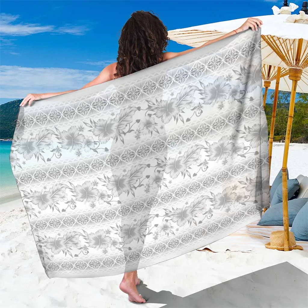 White Hibiscus Sun Tapa Print Sarong Samoa Sunday Beach Wrap Pareo Wholesale - main view