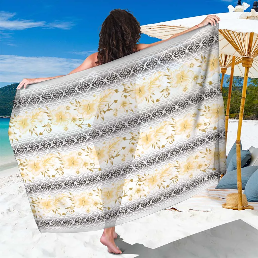 White Hibiscus Sun Tapa Samoa Print Sarong South Pacific Resort Beach Wrap Wholesale Pareo - main view