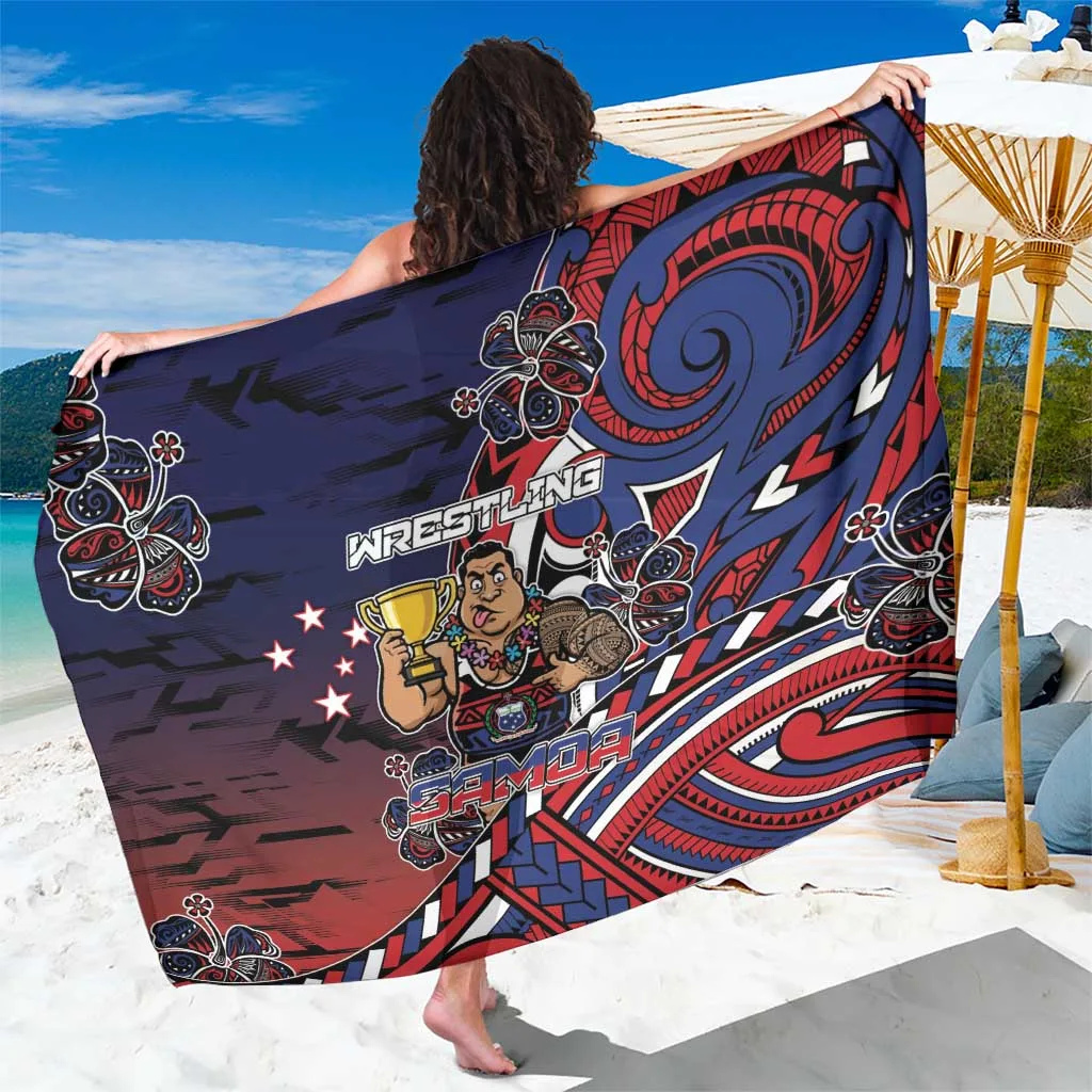 Dark Samoa Warrior Tribal Palm Hibiscus Print Sarong Polynesian Beach Wrap Cover Up Wholesale Pareo - main view