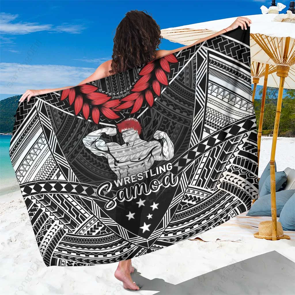 Black Samoa Wrestler Ulafala Tribal Pattern Print Sarong South Pacific Island Beach Wrap Skirt Wholesale Pareo - main view