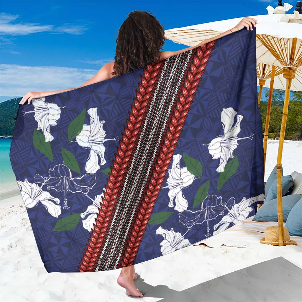 Blue Hibiscus Ula Fala Tapa Print Sarong Samoan Culture Beach Wrap Wholesale Pareo - main view