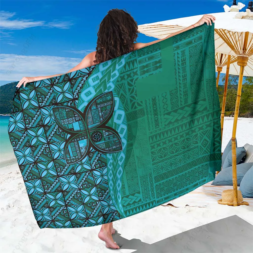 Turquoise Tribal Geometric Samoan Siapo Print Sarong Beach Wrap Polynesian Island Cover Up Wholesale Pareo
