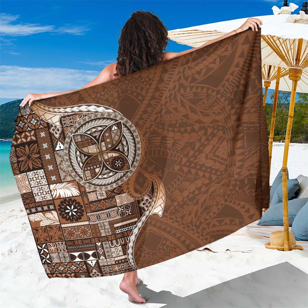 Brown Samoan Siapo Art Tattoo Polynesian Pattern Sarong Beach Wrap for Resort Hotel Wholesale Pareo - main view