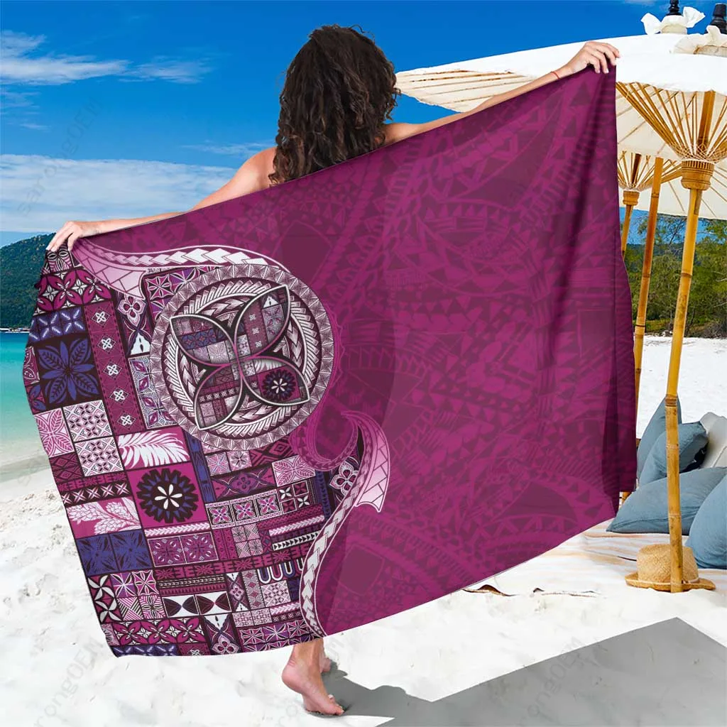 Pink Samoan Siapo Art Tattoo Polynesian Pattern Print Sarong Beach Wrap Wholesale Pareo - main view