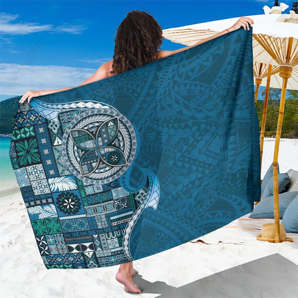 Teal Samoan Siapo Tattoo Tribal Pattern Sarong Polynesian Beach Wrap Wholesale Pareo - related
