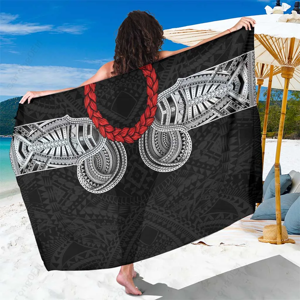 Black Samoan Tribal Tattoo Ula Fala Print Sarong Polynesian Beach Wrap Pareo Wholesale - main view
