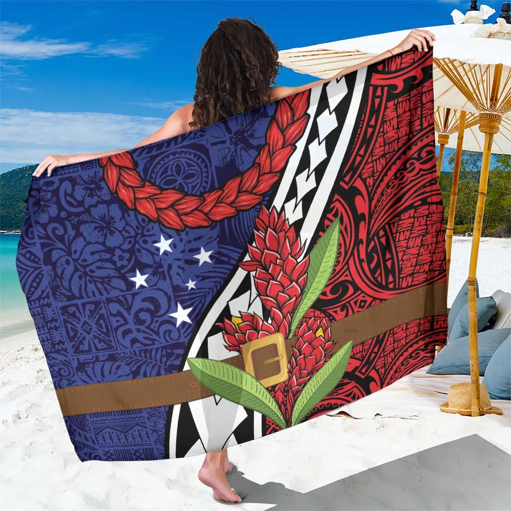 Red Samoan Ula Fala Flowers Christmas Print Sarong Tropical Holiday Beach Wrap Pareo Wholesale - main view