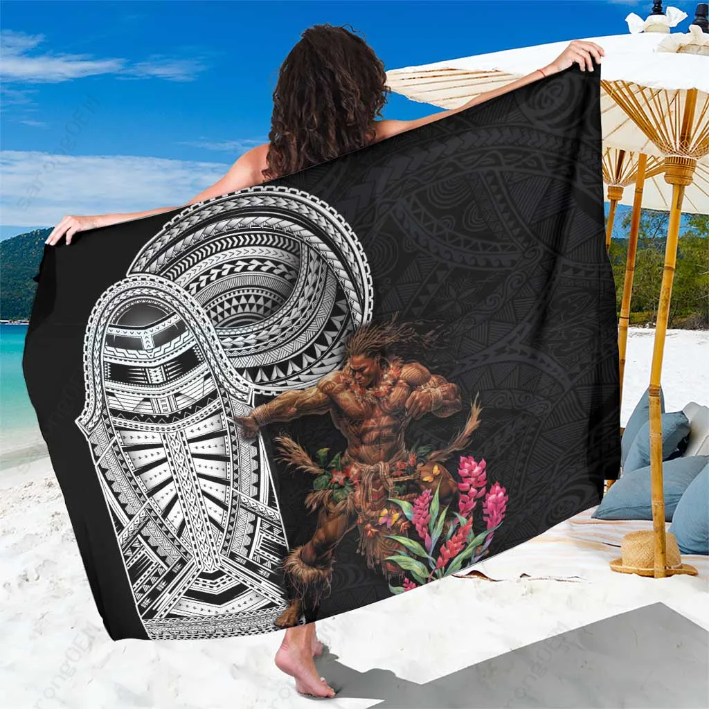 Black Samoan Warrior Art Tattoo Polynesian Pattern Sarong Beach Wrap Wholesale Pareo Rayon - main view