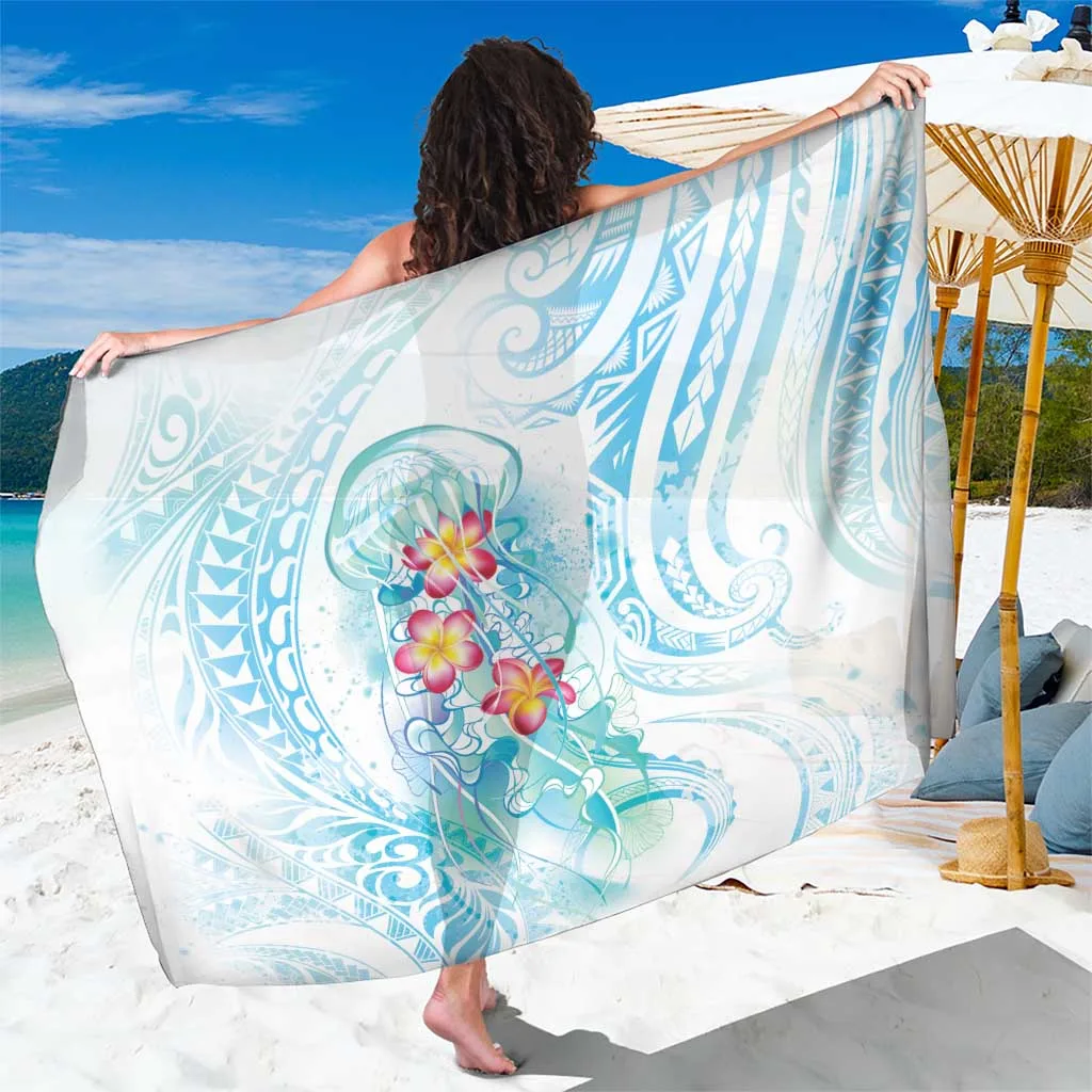 Sea Blue Polynesian Jellyfish Sarong Watercolor Glows - main view