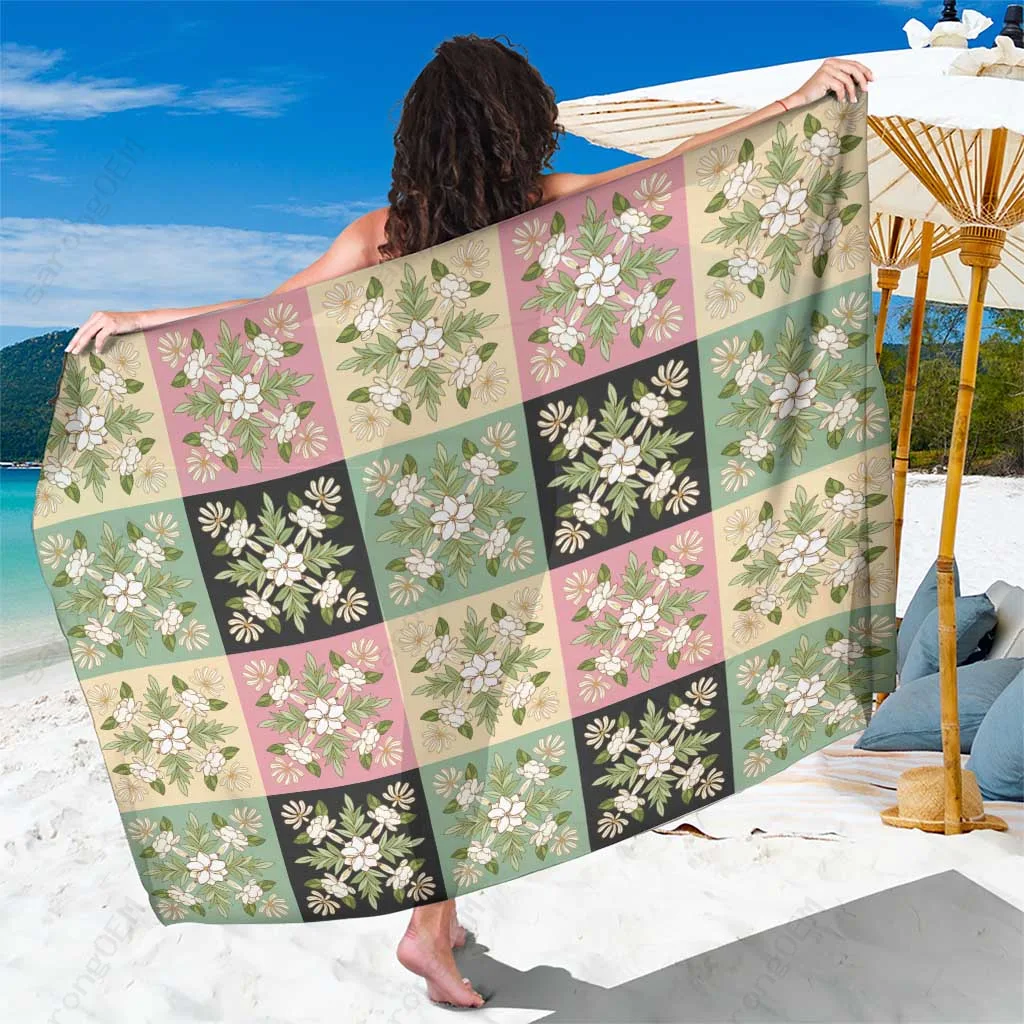 Green Leaf Maile Pattern Printed Sarong Polynesian Beach Wrap Cover Up Resort Pareo Wholesale - main view