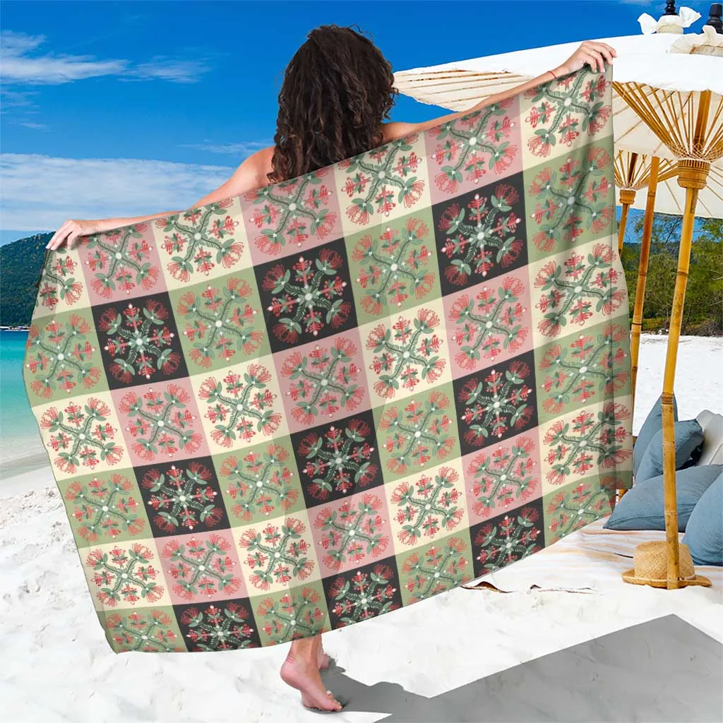 Cream White Seamless Pikake Lei Floral Squares Sarong Hawaiian Tropical Beach Wrap Wholesale Pareo - main view
