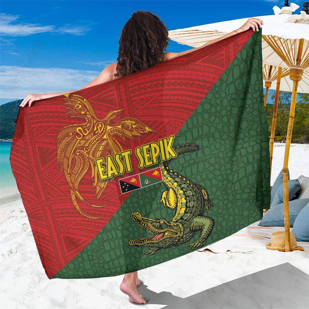 Green Tropical Bird of Paradise Melanesian Tattoo Print Sarong Beach Wrap Polynesian Island Cover Up Wholesale Pareo - main view