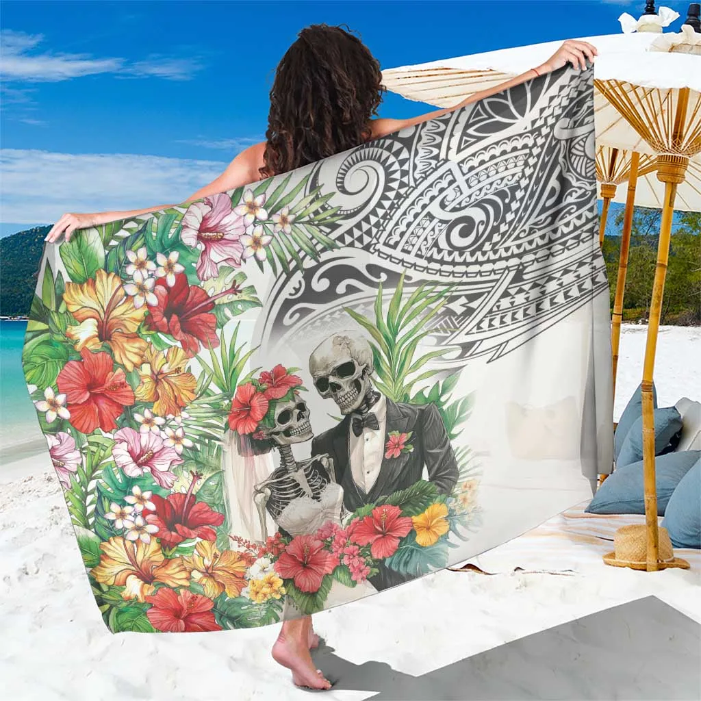 Black Tribal Skeleton Love Heart Polynesian Print Sarong Beach Wrap Cover Up Wholesale Pareo - main view