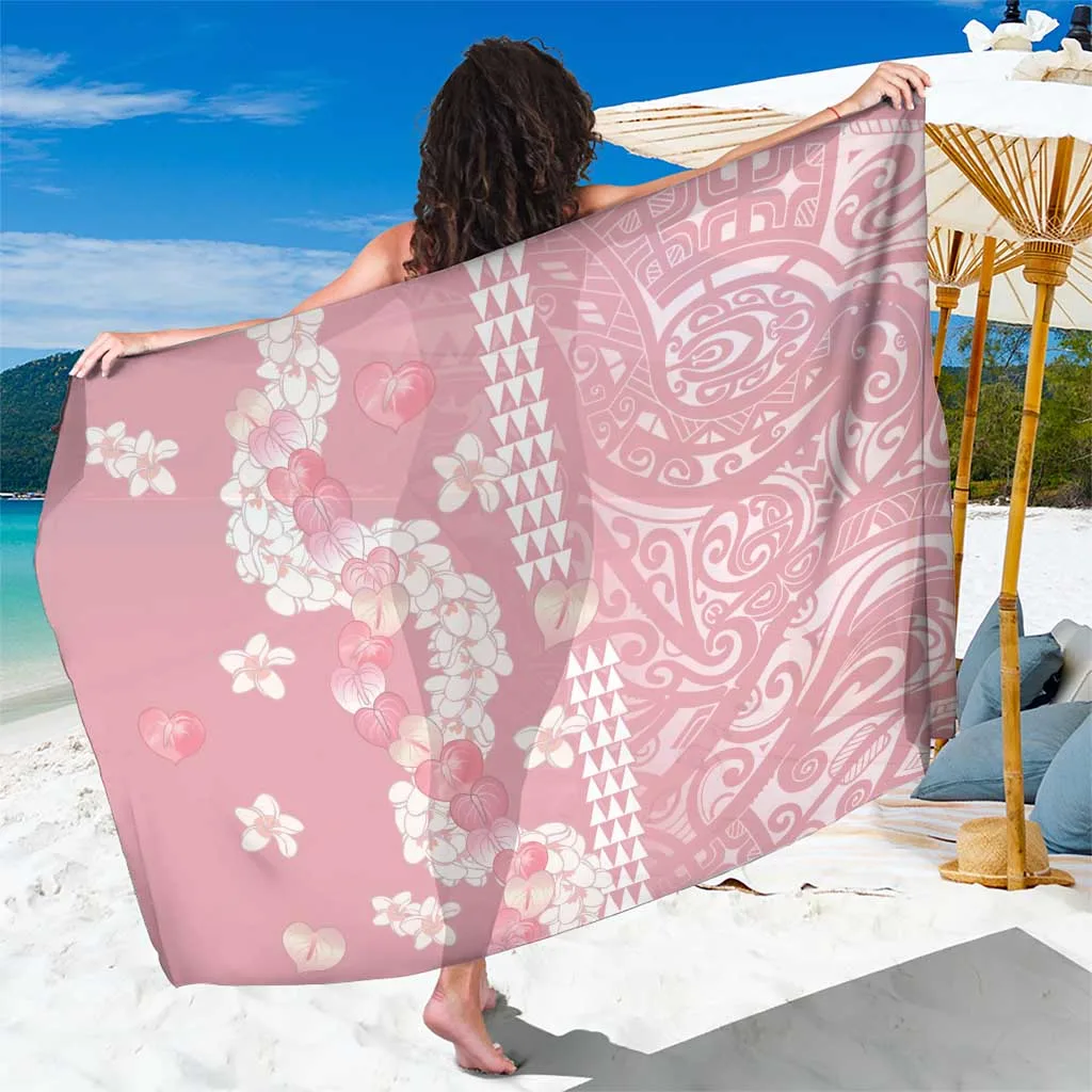 Soft Pink Hawaii Anthurium Plumeria Lei Floral Print Sarong Beach Wrap Tropical Resort Pareo Wholesale - main view