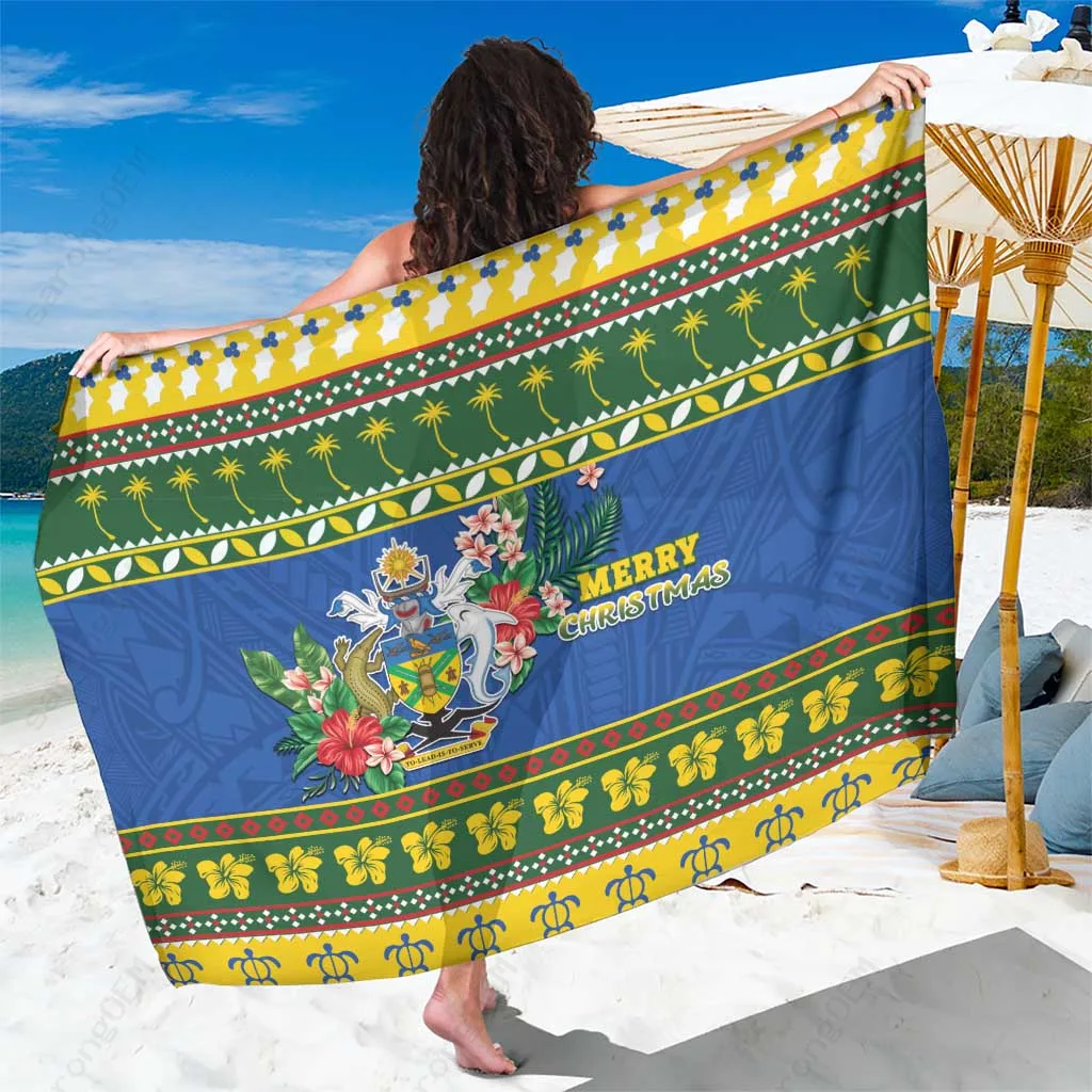 Red Green Christmas Coat of Arms Sarong Polynesian Holiday Beach Wrap Pareo OEM Custom - main view