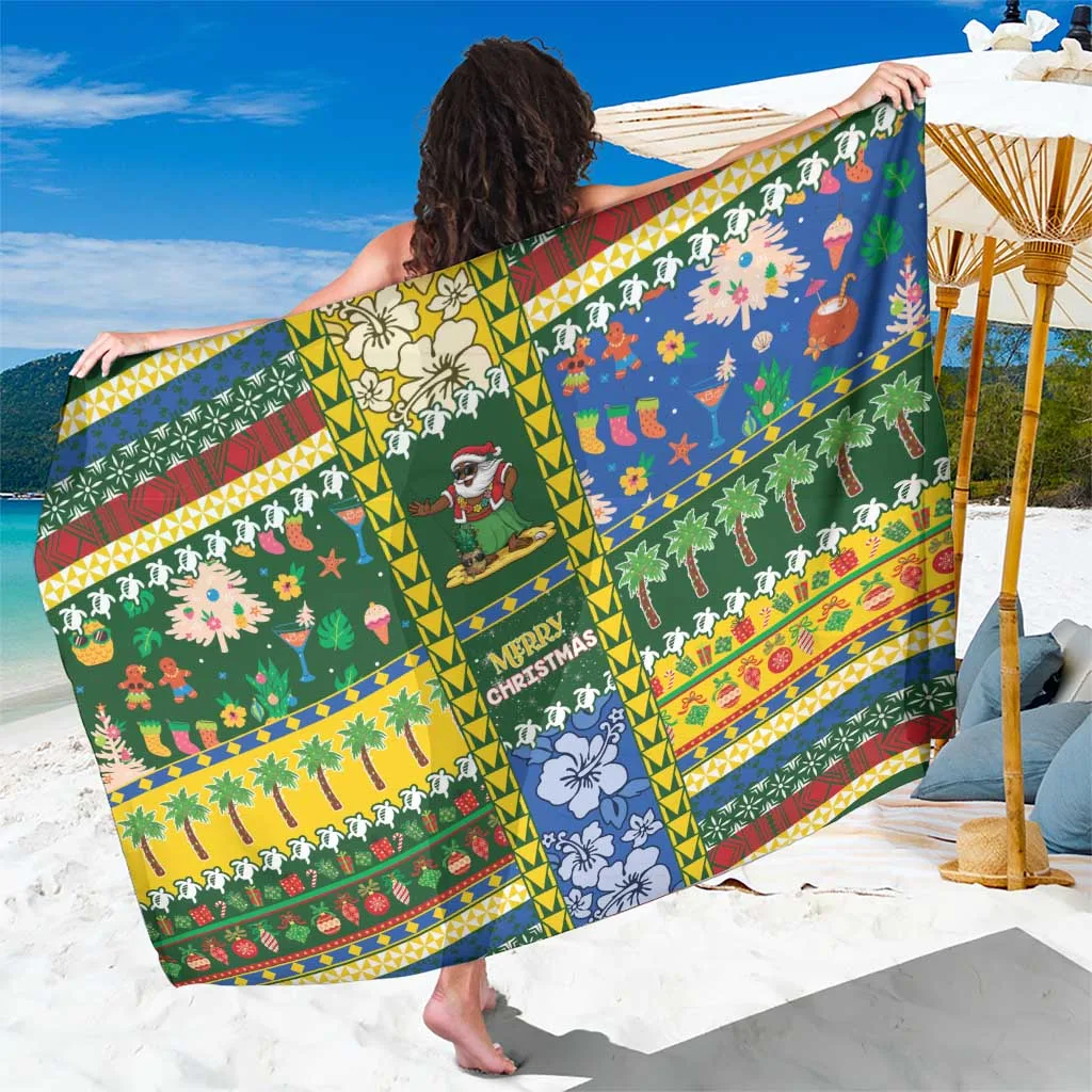 Red Green Christmas Snowflake Palm Print Sarong South Pacific Tropical Beach Wrap Pareo Wholesale - main view