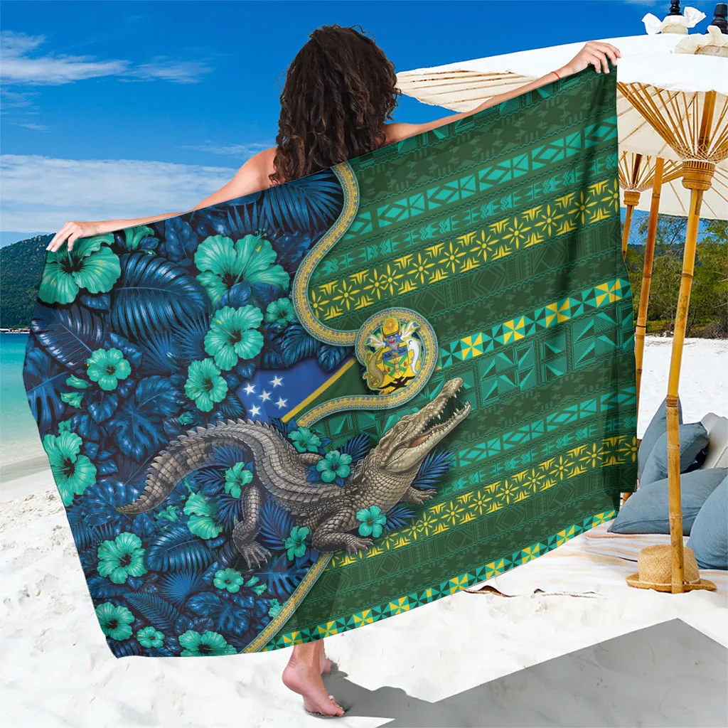 Black Crocodile Hibiscus Tribal Print Sarong Solomon Islands Independence Day Beach Wrap Pareo Wholesale - main view