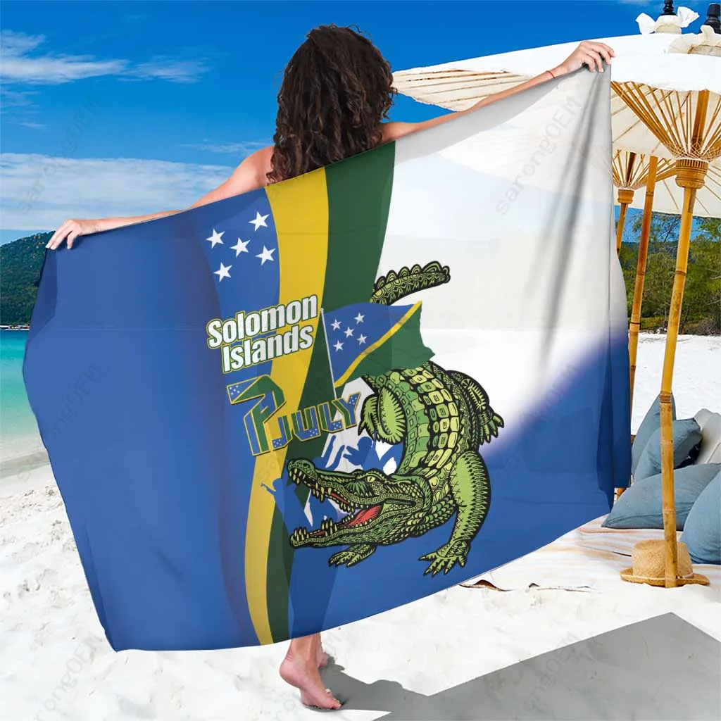 White Crocodile Flag Solomon Islands Independence Day July 7 Print Sarong South Pacific Tropical Beach Wrap Wholesale Pareo - main view