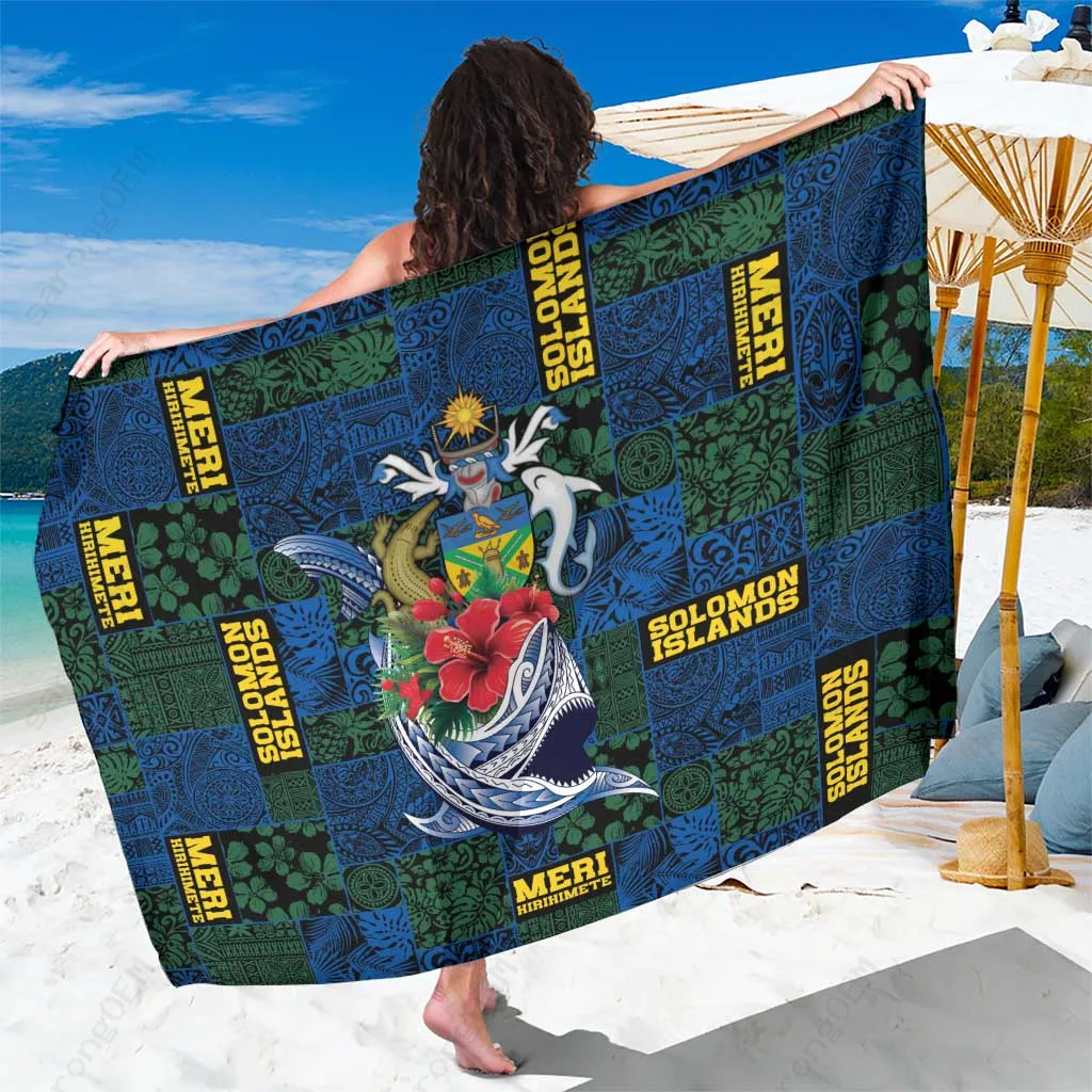 Red Funny Santa Riding Shark Print Sarong South Pacific Island Beach Cover Up Wholesale Pareo - main view