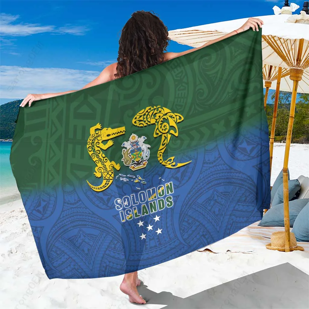 Black Tribal Crocodile Shark Melanesian Tattoo Print Sarong South Pacific Beach Wrap Resort Cover Up Wholesale Pareo - main view