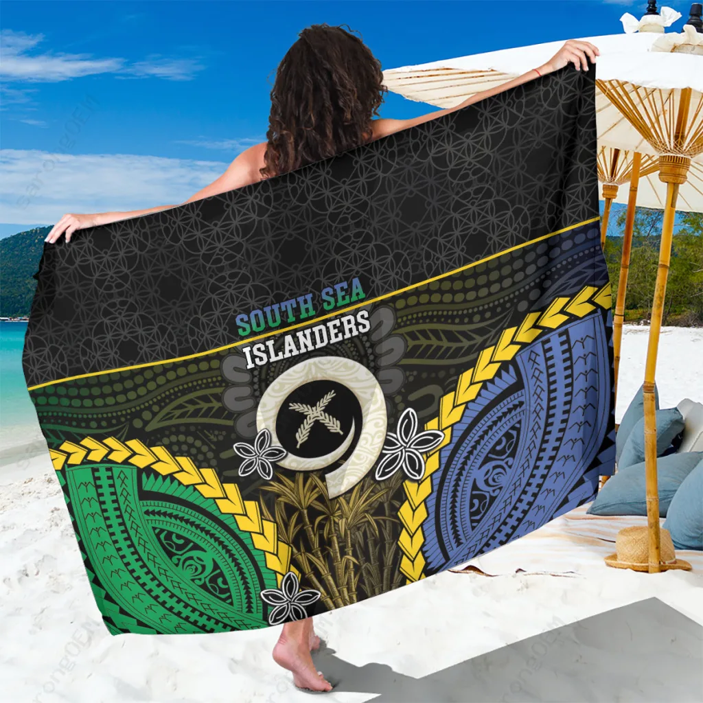 Off-White Kanaka Sand Drawing Pattern Sarong Vanuatu South Pacific Tribal Beach Wrap Pareo Wholesale - main view