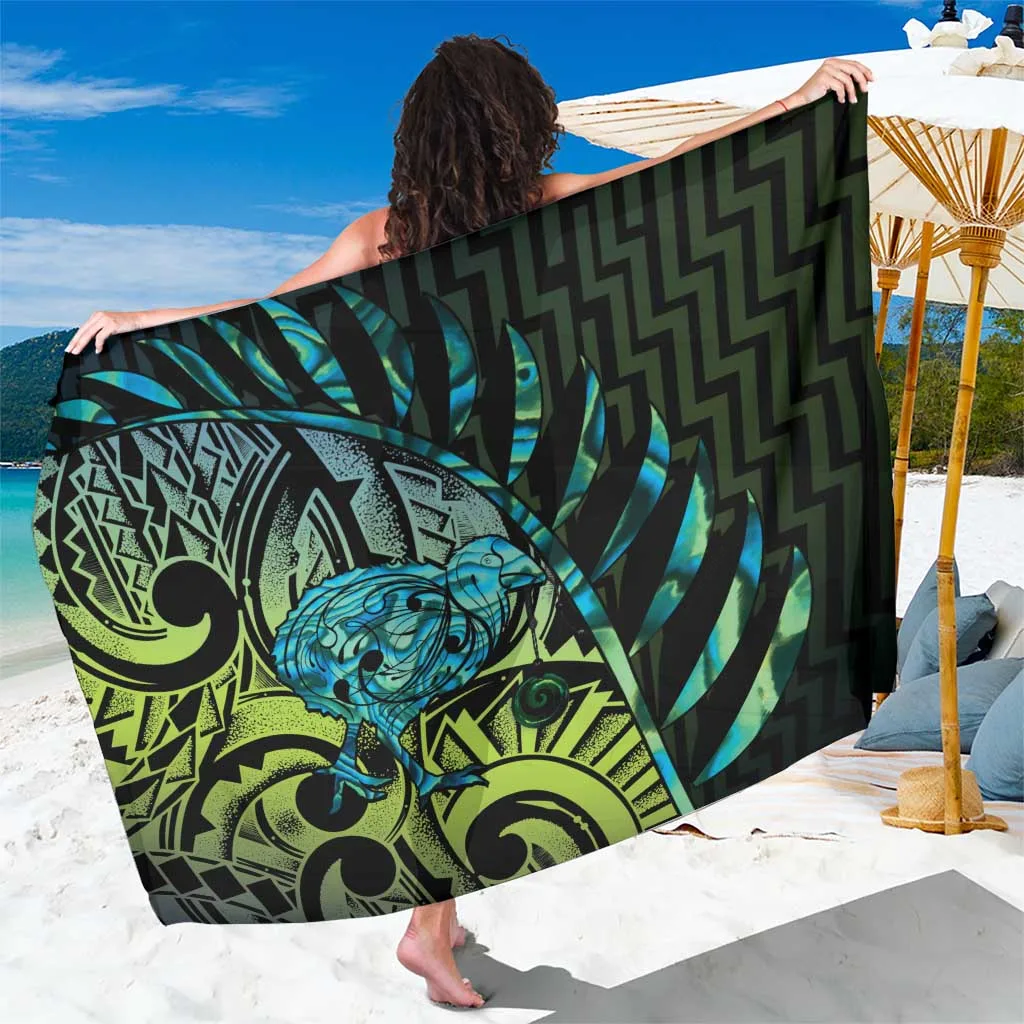 White Shell Mother-of-Pearl Paua Shell Fern Algae Hibiscus Print Sarong Polynesian Ocean Style Beach Wrap Wholesale Pareo - main view
