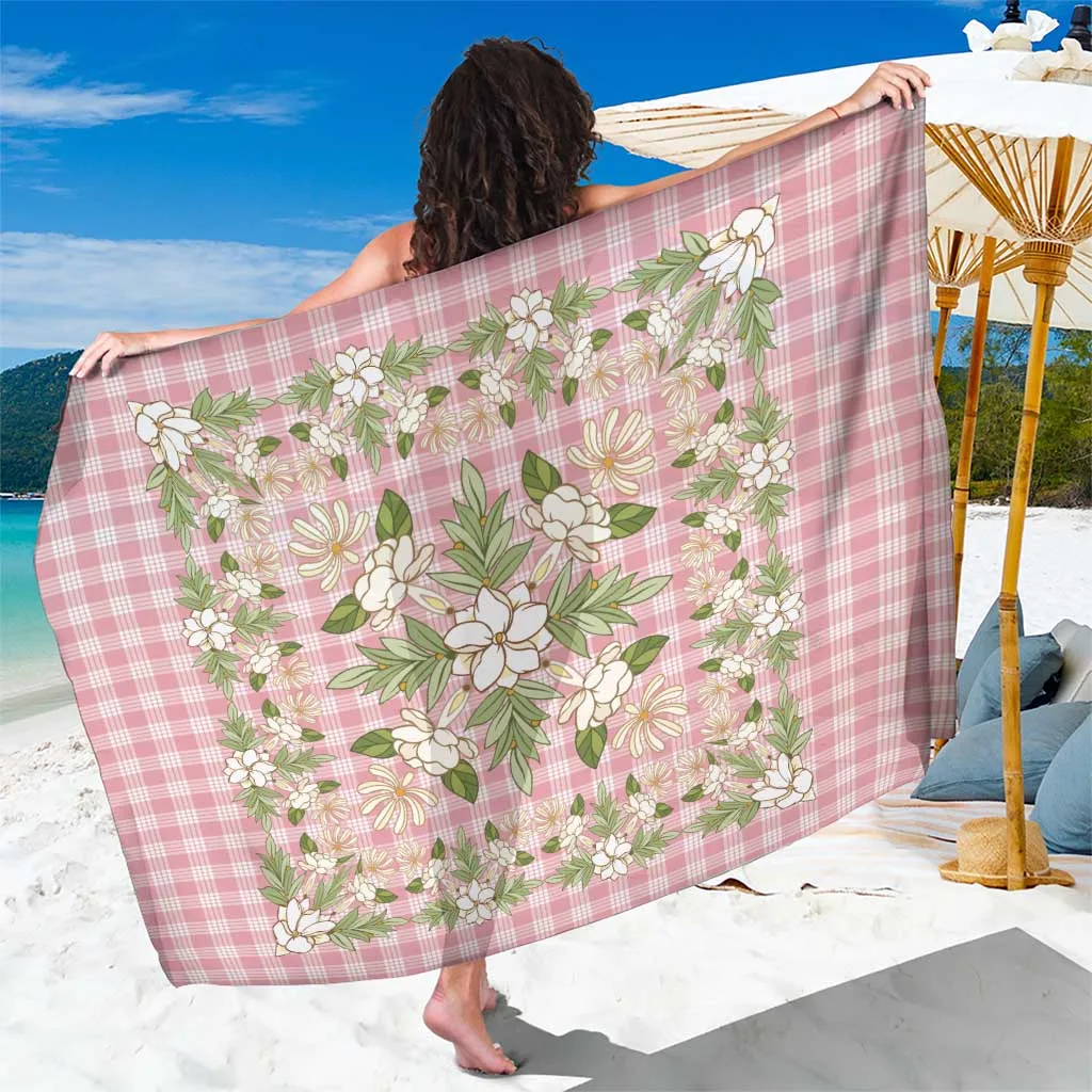 Pink Maile Leaf Palaka Plaid Print Sarong Hawaiian Tropical Beach Wrap Pareo for Resort Wholesale - main view