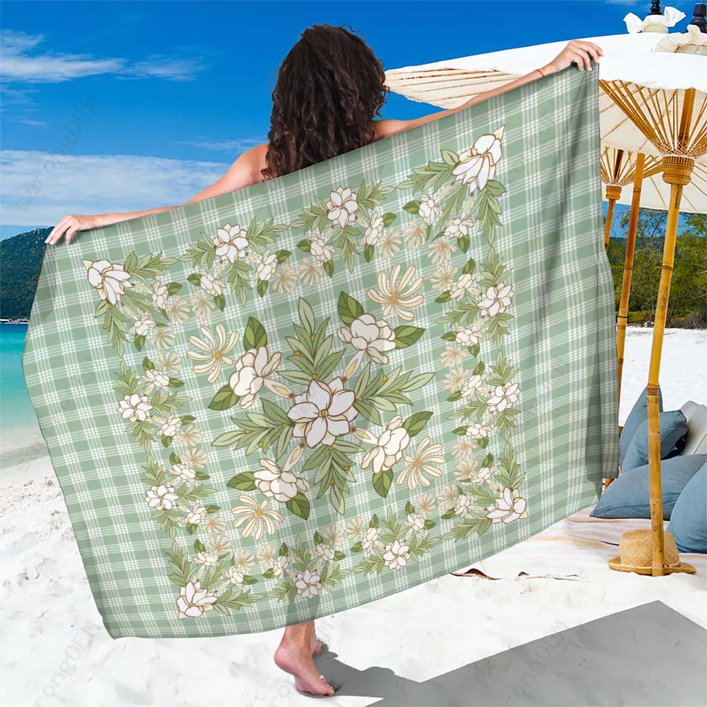 Turquoise Blue Maile Leaf Palaka Plaid Print Sarong Hawaiian Quilt Pattern Beach Wrap Pareo Wholesale - related