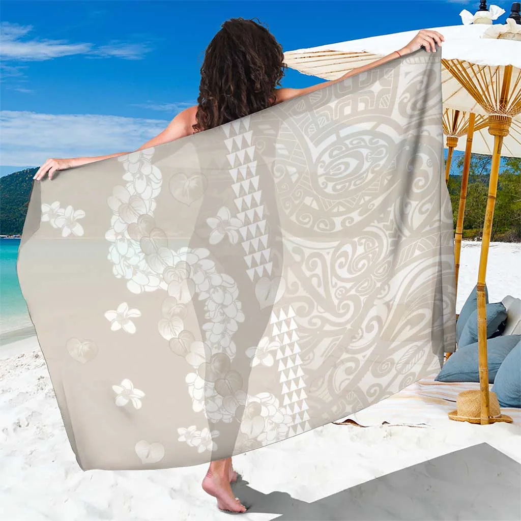 Beige Hawaii Plumeria Hibiscus Print Sarong Tropical Island Resort Beach Wrap Wholesale Pareo - main view