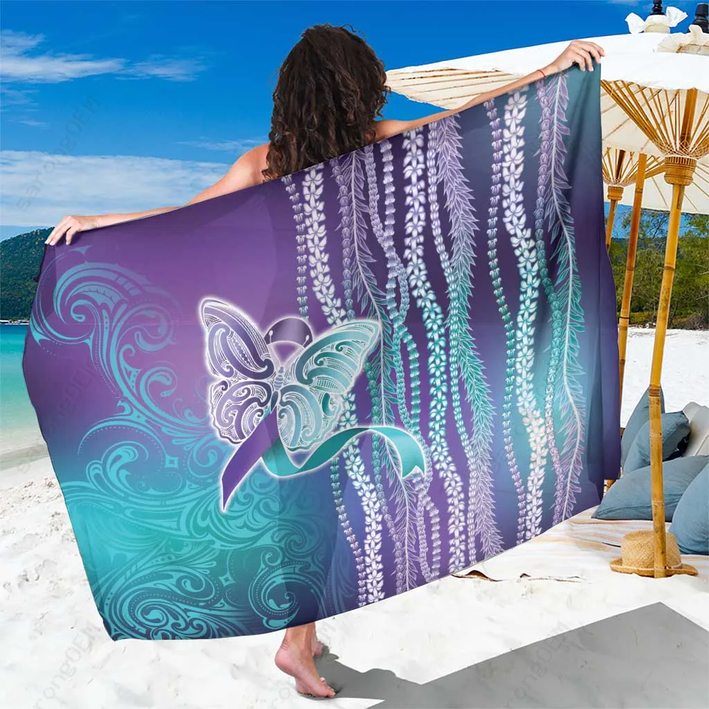 Red Floral Sarong with Hibiscus Plumeria Lokelani Print, Hawaiian Tropical Beach Wrap Pareo for Resort Wear Wholesale - main view