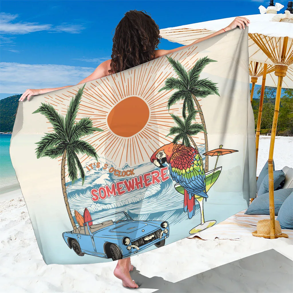 Vintage Yellow Hawaii Island Palm Frangipani Print Sarong Tropical Beach Wrap Wholesale Pareo - main view