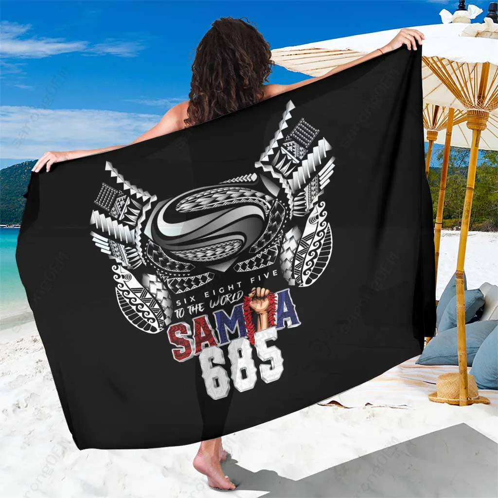 Black Samoa Tattoo Print Sarong Traditional Polynesian Beach Wrap Cover Up Wholesale Lavalava - main view