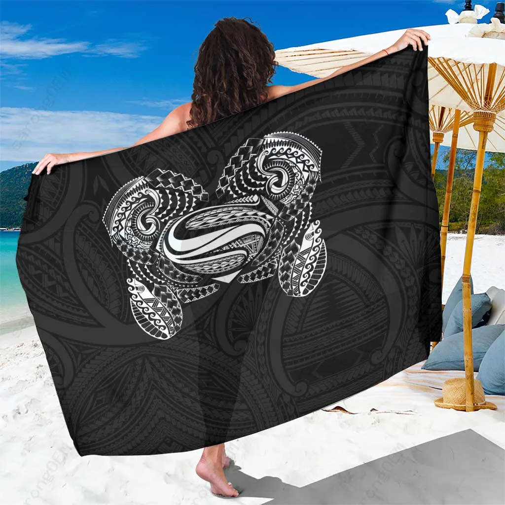 Black Samoan Traditional Tribal Art Tattoo Print Sarong Beach Wrap Polynesian Pareo Cover Up Wholesale - main view