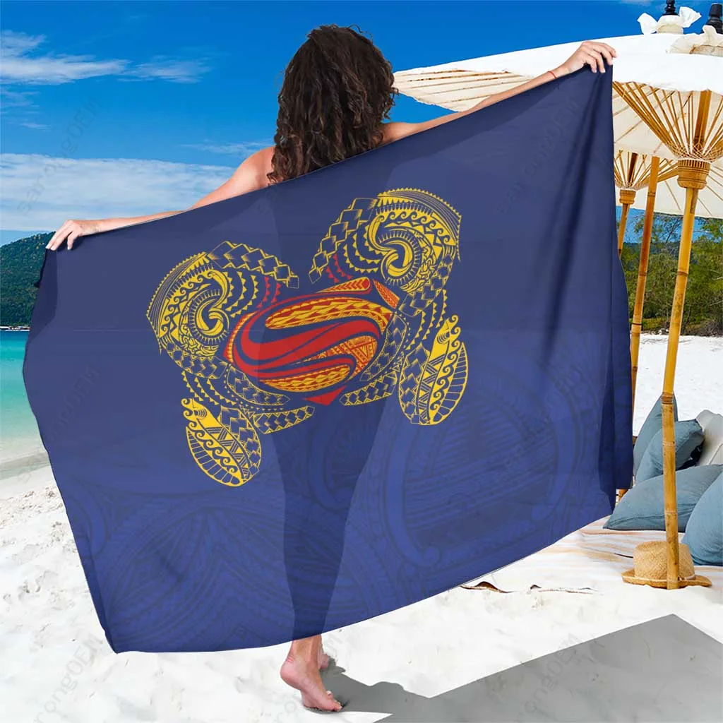 Blue Samoan Tribal Turtle Hibiscus Print Sarong Polynesian Beach Wrap Wholesale Pareo - main view